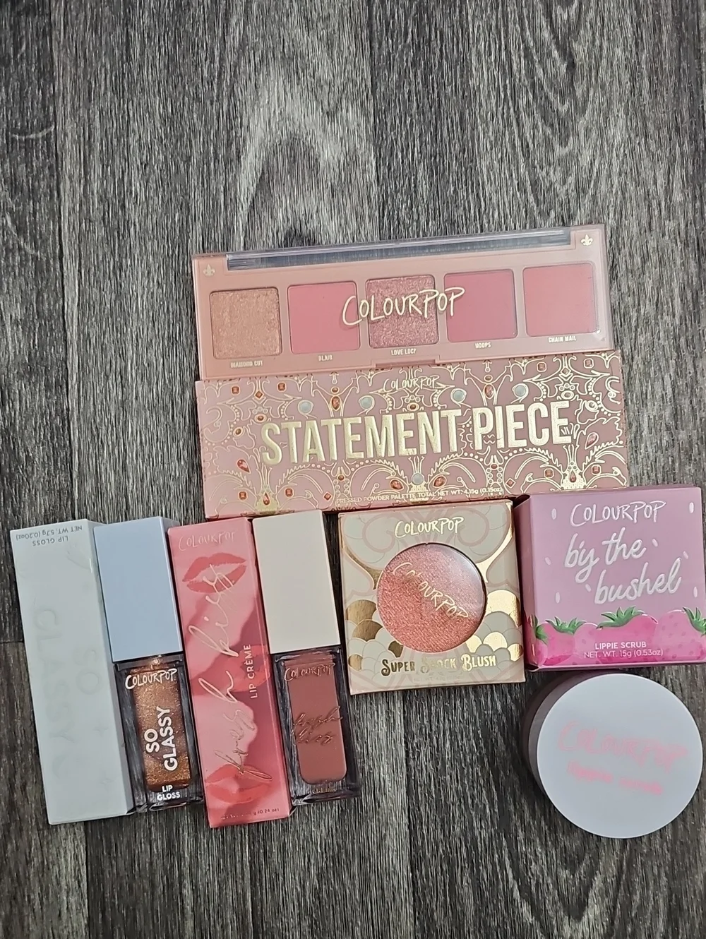 ColourPop Statement Piece Pink Eyeshadow Palette with Pink Blush & Lip Products